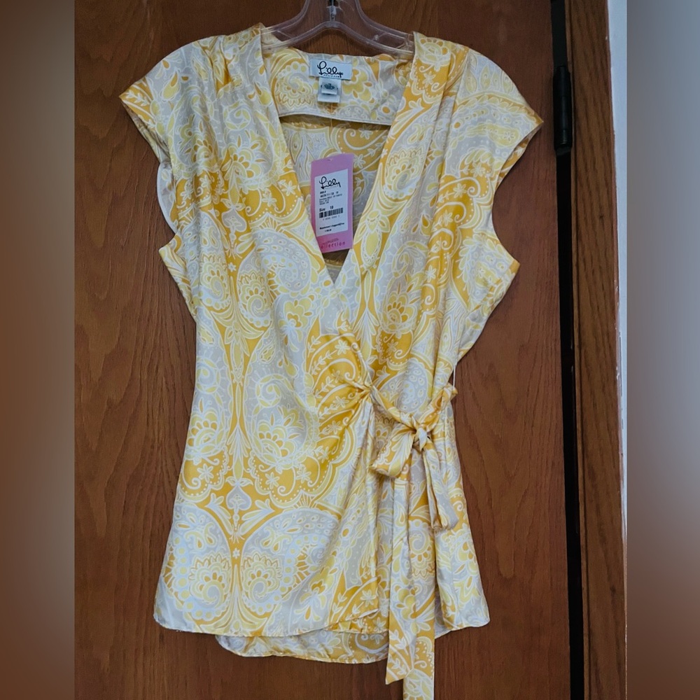 NWT Lilly Pulitzer Emslie silk top Golden Lion 10
